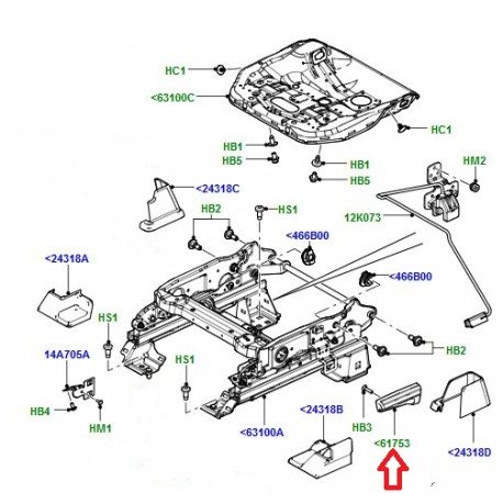 Land rover levier reglage de siege Discovery 3 (HHP500032PVJ)