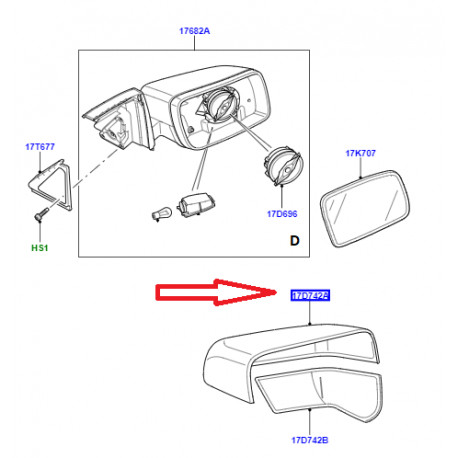 Land rover ensemble coque superieur retroviseur A PEINDRE (LR004867)