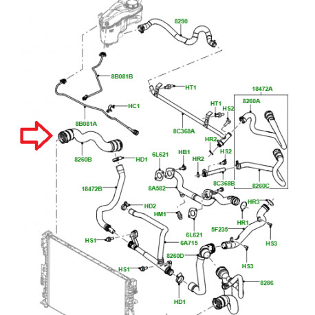 Land rover durite de radiateur Freelander 2 (LR000931)