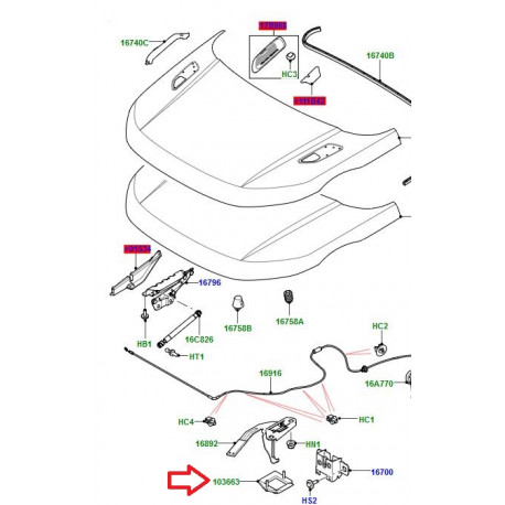 Land rover guide-crochet de capot (LR075617)