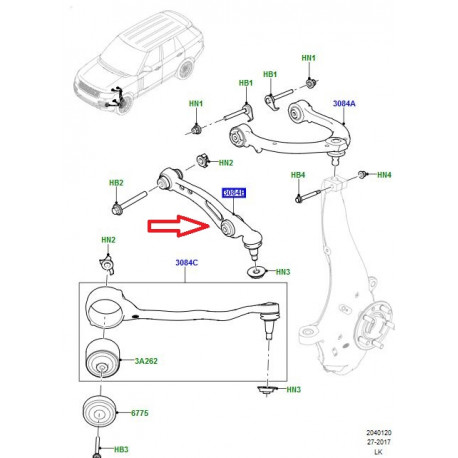 Land rover bras de suspension avant inferieur droit (LR078476)