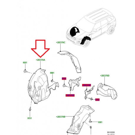 Land rover passage de roue avant droit (LR069695)