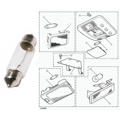 Land rover ampoule lampe d interieur Defender 90, 110, 130, Discovery 1, 2, Freelander 1, Range P38 (586438)