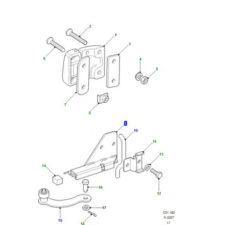 Land rover bras d'arret de porte droite Defender 90, 110, 130 (MWC5018)