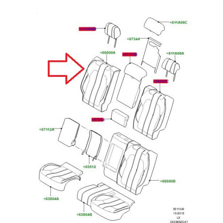 Land rover housse dossier siege arriere droit 40 RANGE SPORT (LR067486)