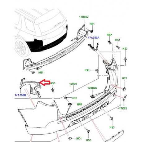 Land rover support parechoc arriere droit (LR096609)