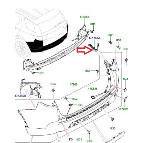 Land rover support parechoc arriere droit (LR061274)