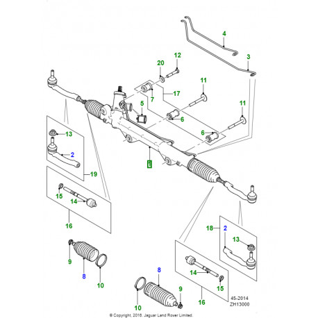 Jaguar cremaillère et pignon de direction XF X250 (C2Z13594)