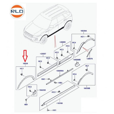 Land rover enjoliveur arc de roue avant Evoque (LR044280)