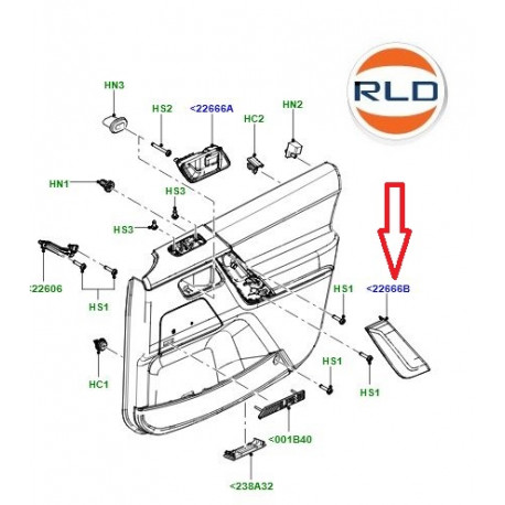 Land rover cache poignee interieure gauche porte (LR001786)