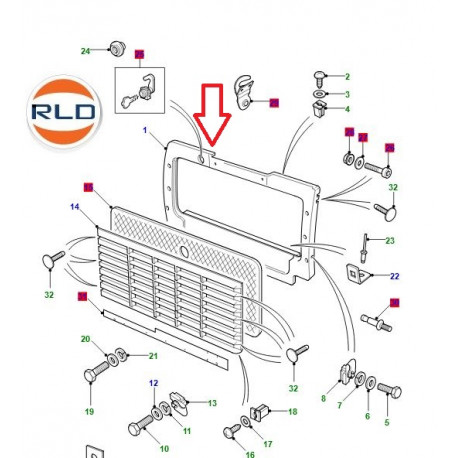 Land rover cadre enjoliveur grille radiateur Defender 90, 110, 130 (ASJ710050)