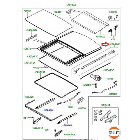 Land rover guide-brancard de pavillon (LR012676)