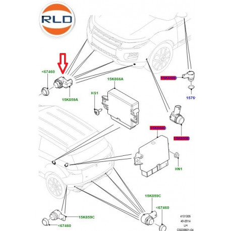 Land rover capteur aide au stationnement avant (LR078997)