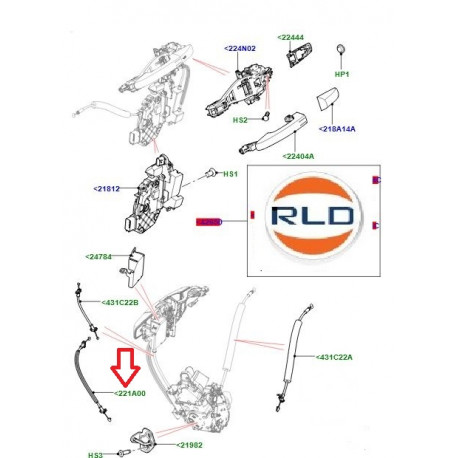 Land rover cable serrure de porte Evoque (LR025409)
