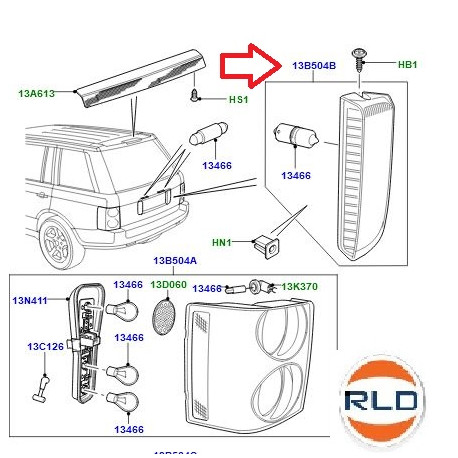 Land rover lanterne arrière  droit Range L322 (XFD000043)