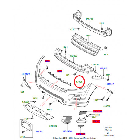 Land rover pare-chocs avant Sans Système Lavophares, Sans aide au stationnement avant, Sans caméra (LR072580)