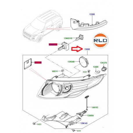 Land rover phare avant gauche avec Asymetrie gauche  Evoque (LR048054)