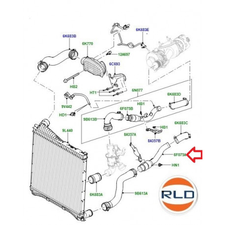 Land rover tube intercoller Range Sport et Discovery 4 (LR019396)