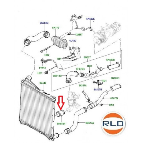 Land rover durite echangeur thermique Range Sport et Discovery 4 (LR014282)