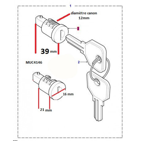 Britpart kit 2 barillets avec 2 cles (MUC4146)