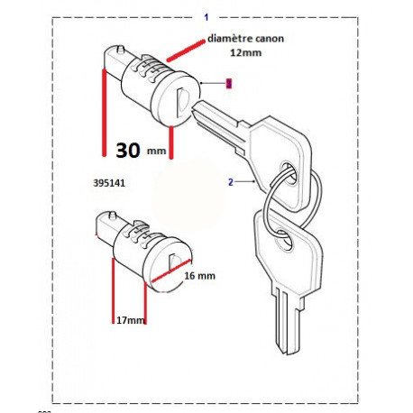 Britpart kit 1 barillet avec 2 cles pour porte arriere arriere Defender (395141)