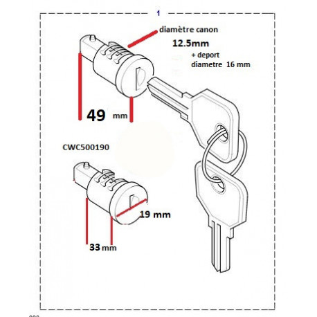 Britpart barillet de porte avec 2 cles Defender 90, 110, 130 (CWC500190)