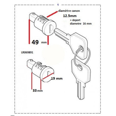 Britpart barrilets avec 2 cles + neiman Defender 90, 110, 130 (LR069891)