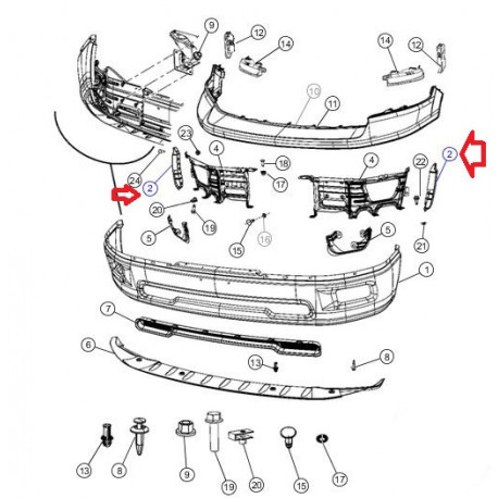 Mopar Ensemble de 2 supports de pare choc avant DODGE RAM (68056630AB)