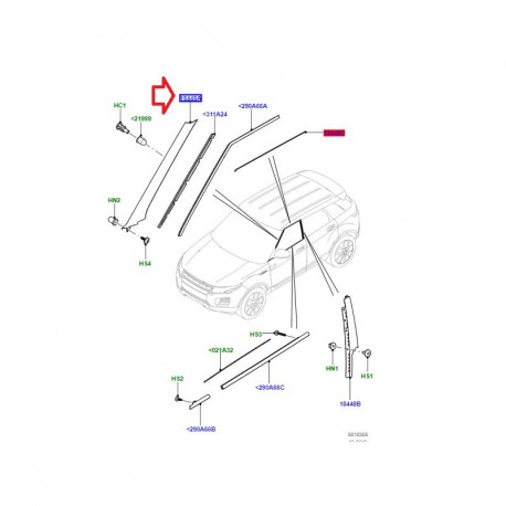 Land rover moulure montant pare brise droite 5 portes (LR077217)