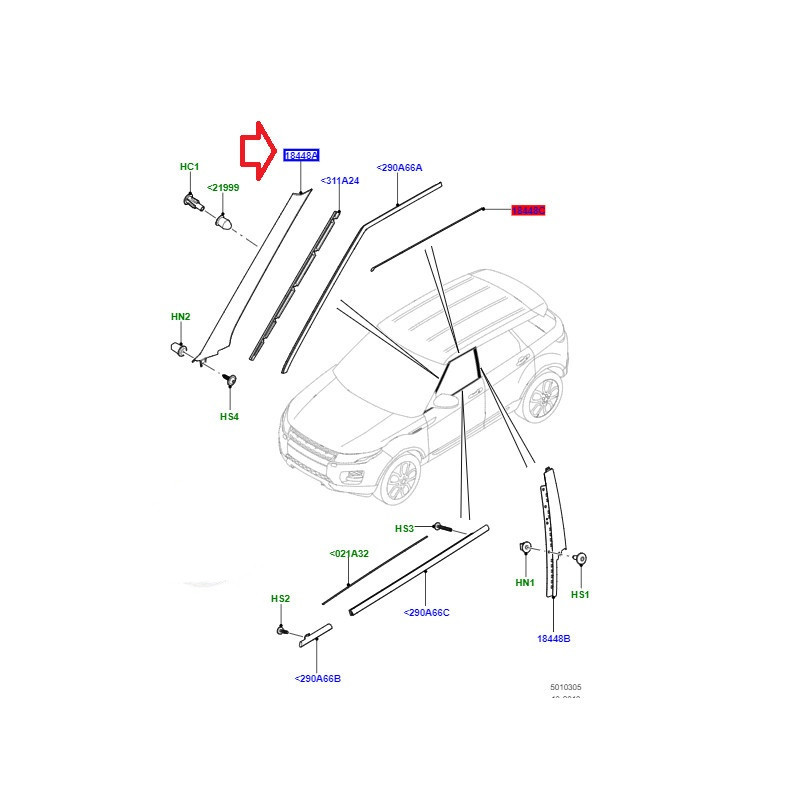 Commander moulure montant pare brise gauche 5 portes LAND ROVER