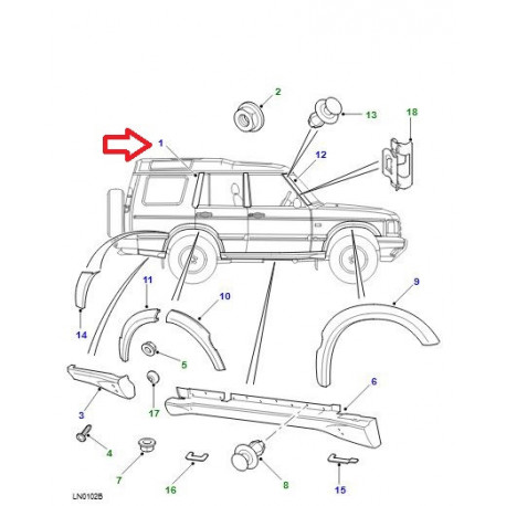 Land rover Moulure de montant arriere gauche  Discovery 2 (DDG100391)