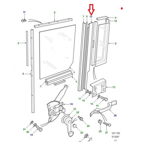 Land rover coulisse de glace de porte (MUC3493)