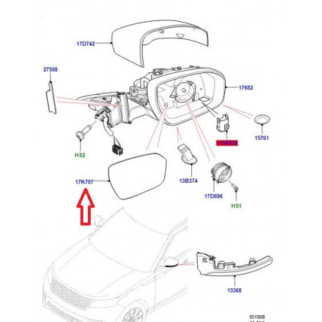 Land rover glace-retroviseurexterieur (LR093180)