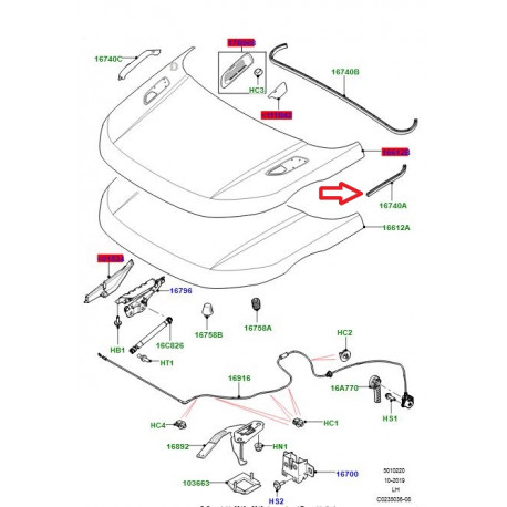 Land rover joint gauche capot (LR026463)