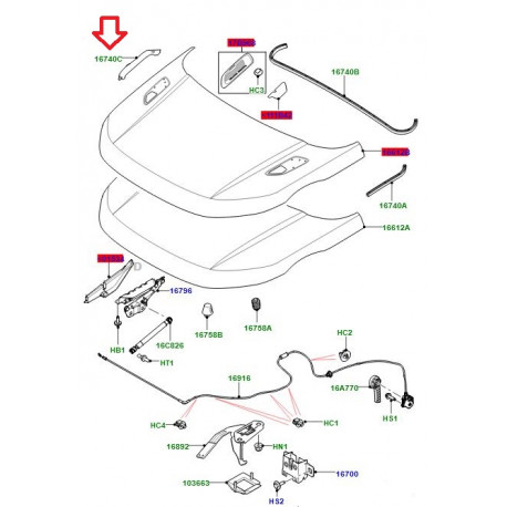 Land rover joint droit capot RR Evoque (LR108768)