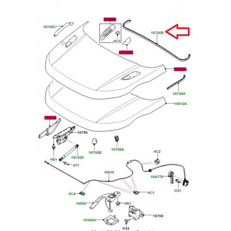 Land rover Joint capot RR Evoque (LR068125)