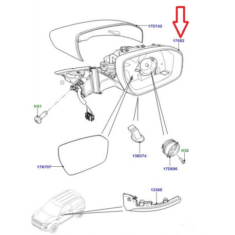 Land rover retroviseur exterieur  droit RR Evoque (LR025187)