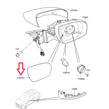 Land rover glace retroviseur gauche exterieur Evoque (LR025209)