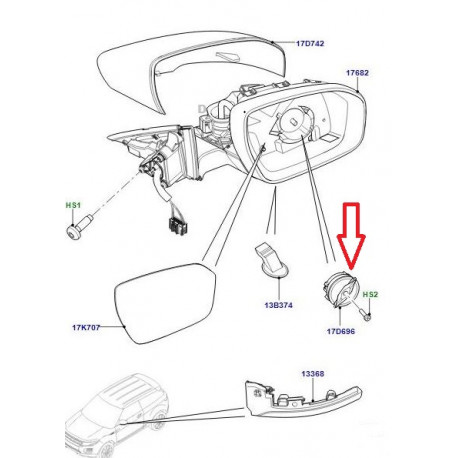 Land rover moteur gauche retroviseur exterieur Discovery 3, Evoque, Range L322, L405, Sport (LR015051)