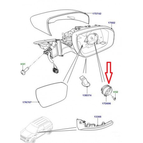 Land rover moteur droit retroviseur exterieur Discovery 3, Evoque, Range L322, L405, Sport (CRP500041)