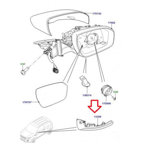 Land rover Clignotant gauche retroviseur Discovery 3, Evoque, Range L405, Sport (LR027946)