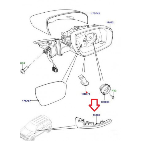 Land rover Clignotant retroviseur droit Discovery 3, Evoque, Range L405, Sport (LR027945)