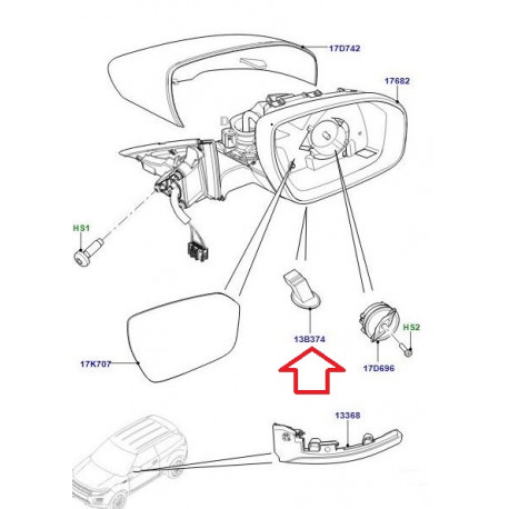Land rover Lampe droite retroviseur exterieur Evoque (LR027948)