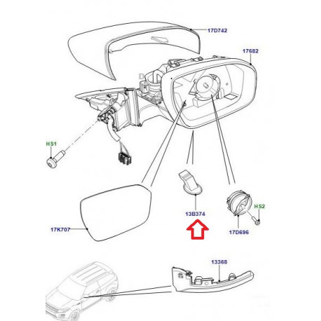 Land rover Lampe gauche retroviseur exterieur Evoque (LR027949)