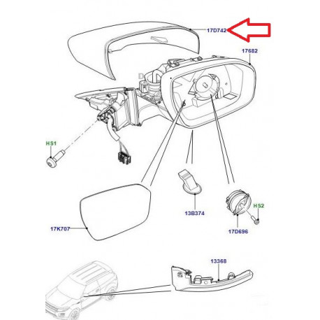 Land rover Coque gauche retroviseu rexterieur RR Evoque (LR025171)