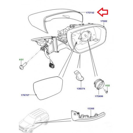 Land rover Coque droite retroviseur exterieur RR Evoque (LR025170)