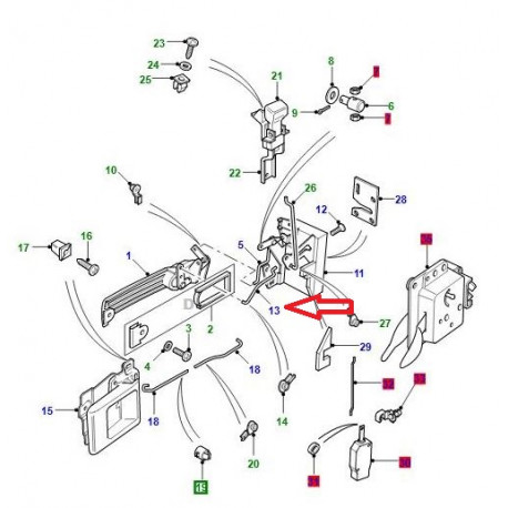 Land rover biellette liaison poignee serrure droite  Defender (MWC1480)