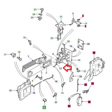 Land rover biellette liaison poignee serrure gauche Defender (MWC1481)