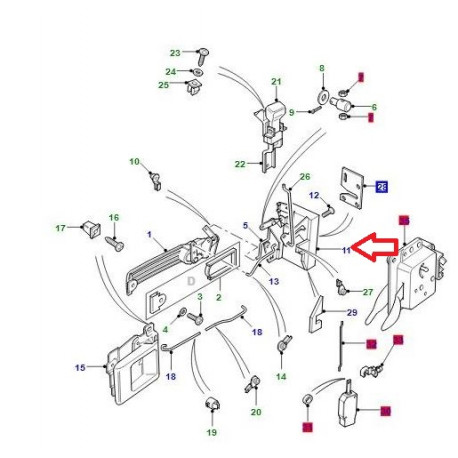 Britpart serrure porte avant gauche Defender (FQJ500250)