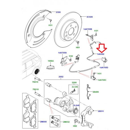 Land rover Temoin usure plaquette de frein arriere DISCOVERY SPORT (LR072544)